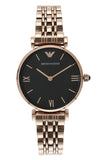 Emporio Armani Gianni T-Bar Black Dial Rose Gold Strap Watch For Women - AR11145