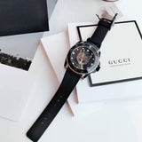 Gucci Dive Feline Black Dial Black Rubber Strap Watch For Men - YA136320