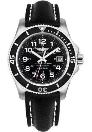 Breitling Superocean II 42mm Black Leather Strap Mens Watch - A17365C9