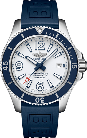 Breitling Superocean II Automatic 42mm White Dial Blue Rubber Strap Watch for Men - A17366D81A1S2