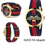 Gucci G Timeless Bee Red & Blue Dial Red Two Tone Nylon Strap Watch For Men - YA1264061