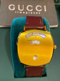 Gucci Grip Quartz Yellow Gold Dial Maroon Leather Strap Watch For Women - YA157405