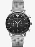 Emporio Armani Chronograph Black Dial Silver Mesh Bracelet Watch For Men - AR11104