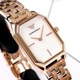 Emporio Armani Giola White Mother of Pearl Dial Rose Gold Steel Strap Watch For Women - AR11147