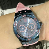 Guess Limelight Blue Dial Pink Rubber Strap Watch For Women - W0775L5