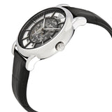 Emporio Armani Luigi Silver Skeleton Dial Black Leather Strap Watch For Men - AR1981