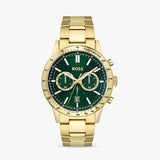 Hugo Boss Allure Chronograph Green Dial Gold Steel Strap Watch for Men - 1513923