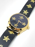 Gucci G-Timeless Black & Gold Dial Black Leather Strap Watch For Women - YA1264055