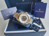 Maserati Traguardo Automatic White Skeleton Dial Two Tone Steel Strap Watch For Men - R8823112003