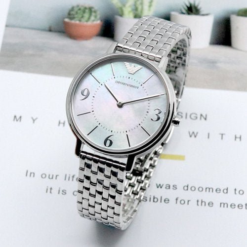 Steel Emporio Watch Mother For Women of Armani Pearl Silver Kappa Dial
