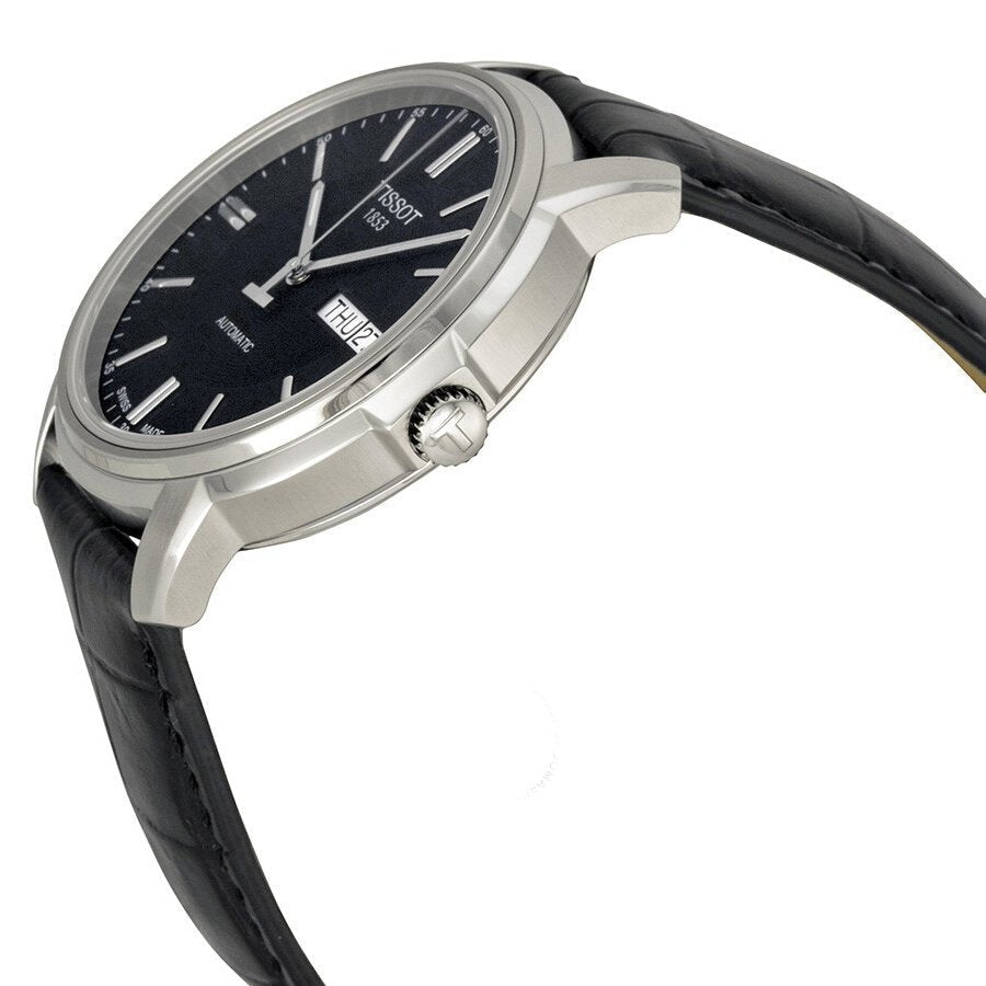 Tissot Automatics III Day Date Black Dial Black Leather Strap