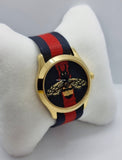 Gucci G Timeless Bee Red & Blue Dial Red Two Tone Nylon Strap Watch For Men - YA1264061