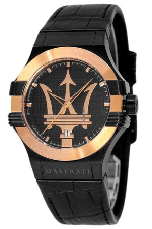 Maserati Potenza Quartz Black Dial Black Leather Strap Watch For Men - R8851108032