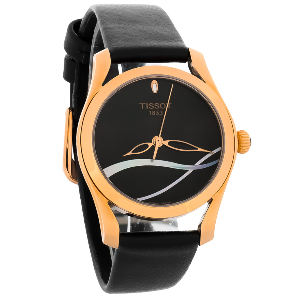 Tissot T Wave Black Dial Black Leather Strap Watch For Women