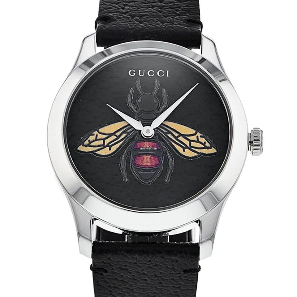 Gucci G Timeless Bee Black Dial Black Leather Watch For Women - YA1264067