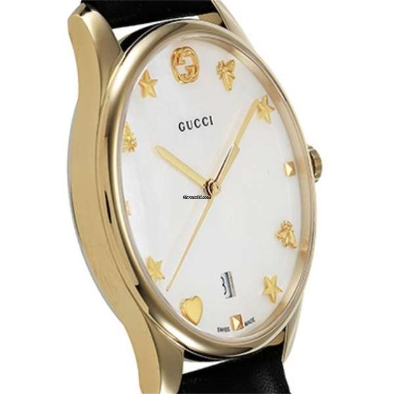 Gucci G-Timeless Mother of Pearl Dial Black Leather Strap Watch For Women - YA126589
