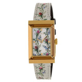 Gucci G-Frame Floral Mother of Pearl Dial White Leather Strap Watch For Women - YA147407