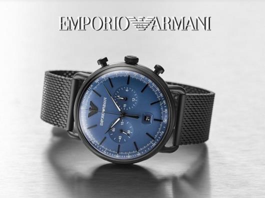 Black Watch Chronograph Blue Dial Mesh Armani For Emporio Bracelet Men Aviator