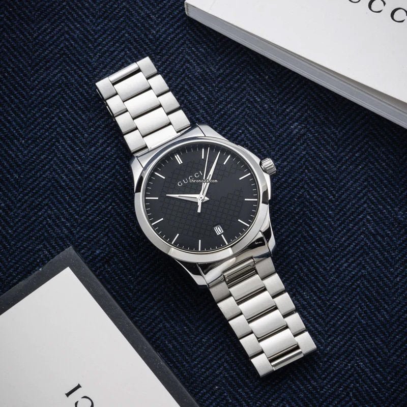 Gucci G Timeless Black Dial Silver Steel Strap Unisex Watch