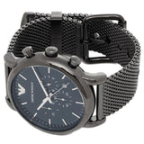 Emporio Armani Chronograph Blue Dial Gun Metallic Mesh Bracelet Watch For Men - AR1979