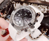 Guess Confetti Crystal Black Dial White Silicone Strap Watch For Women - W1098L1