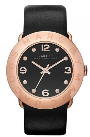 Marc Jacobs Amy Black Dial Black Leather Strap Watch for Women - MBM1225
