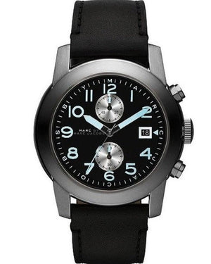 Marc Jacobs Larry Chronograph Black Dial Black Leather Strap Watch for Men - MBM5054