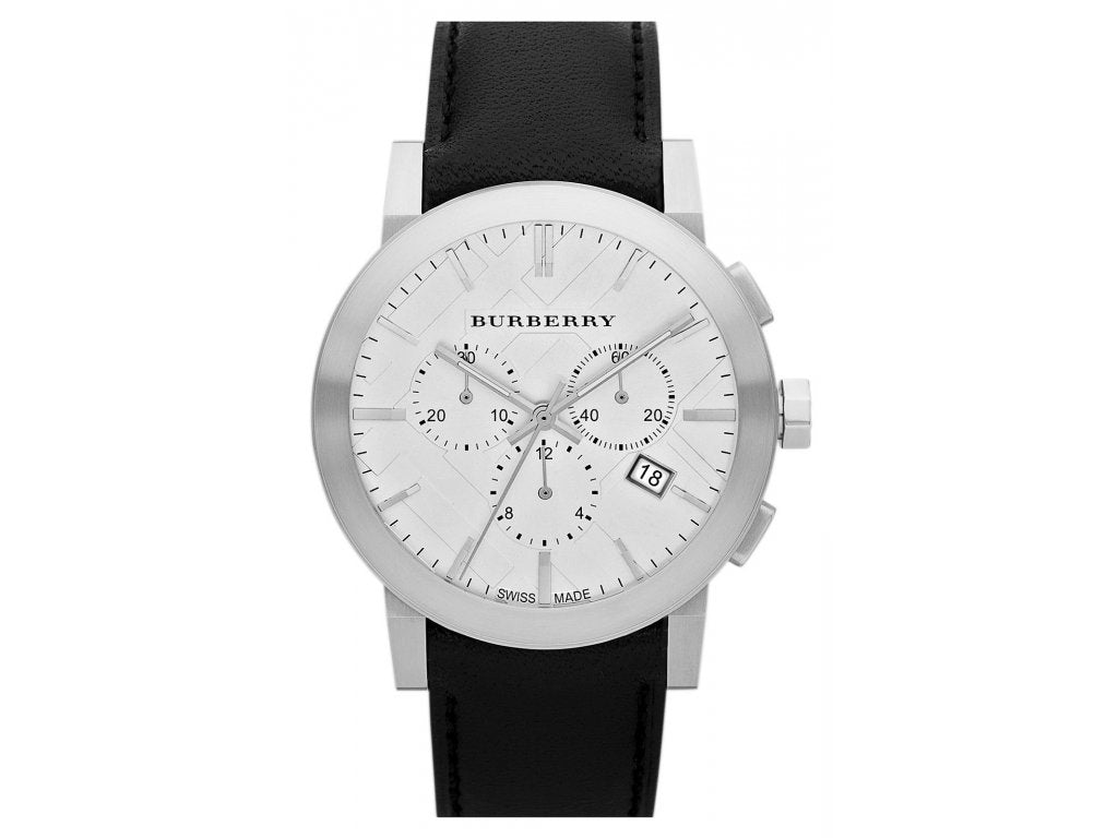 Burberry The City Chronograph White Dial Black Leather Strap Watch for Men - BU9355