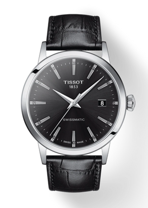 Tissot Gentleman Powermatic 80 Silicium Black Dial Black Leather Strap Watch For Men - T127.407.16.051.00