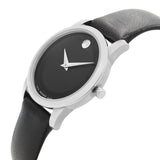 Movado Museum Classic Black Dial Black Leather Strap Watch For Women - 0606503