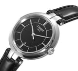 Tissot T Lady Flamingo Black Dial Black Leather Strap Watch For Women - T094.210.16.051.00