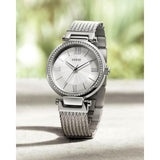 Guess Soho Silver DIal Stainless Steel Mesh Bracelet Watch For Women - W0638L1