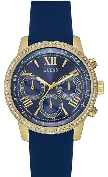 Guess Sunrise Blue Dial with Diamonds Blue Rubber Strap Watch For Women