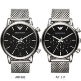 Emporio Armani Luigi Chronograph Black Dial Silver Mesh Bracelet Watch For Men - AR1811