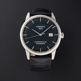 Tissot T Classic Luxury Powermatic 80 Black Dial Black Leather Strap Watch For Men - T086.408.16.051.00