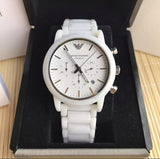 Emporio Armani Luigi Chronograph Ceramic White Dial White Ceramic Strap Watch For Men - AR1499