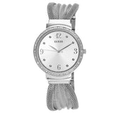 Guess Chiffon Silver Dial Silver Mesh Bracelet Watch For Women - W1083L1