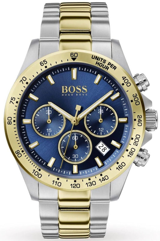 Hugo Boss Hero Blue Dial Two Tone Steel Strap Watch for Men