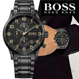 Hugo Boss Aeroliner Black Dial Black Steel Strap Watch for Men - 1513275