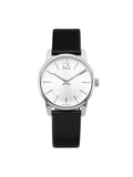 Calvin Klein City Silver Dial Black Leather Strap Watch For Women - K2G231C6