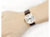 Calvin Klein City White & Gold Dial Brown Leather Strap Watch For Women - K2G23620