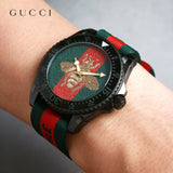 Gucci Dive Green & Red Dial Green & Red Nylon Strap Watch For Men - YA136216