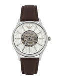 Emporio Armani Meccanico White Dial Brown Leather Strap Watch For Men - AR1946