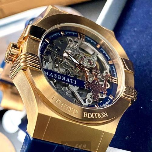 Maserati Automatic Skeleton Dial Rose Gold Blue Leather Strap Watch For Men