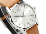 Calvin Klein City Silver Dial Light Brown Leather Strap Watch For Women- K2G23120