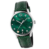 Gucci G-Timeless Mother of Pearl Green Dial Green Leather Strap Watch For Women - YA1264042