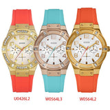 Guess Jet Setter Golden Dial Orange Rubber Watch For Women - W0564L2