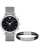 Emporio Armani Luigi Black Dial Silver Mesh Bracelet Watch For Men - AR8032