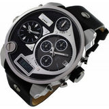 Diesel Mr Daddy Chronograph White Dial Black Leather Strap Watch For Men - DZ7125