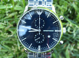 Emporio Armani Gianni Chronograph Blue Dial Silver Steel Strap Watch For Men - AR80013